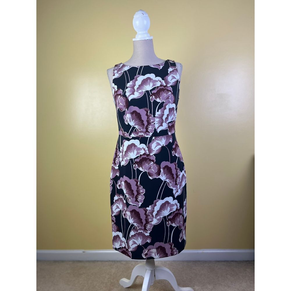 Ann Taylor Factory Navy Floral Sheath‎ Dress Mauve Pink Poppy Print Size 6